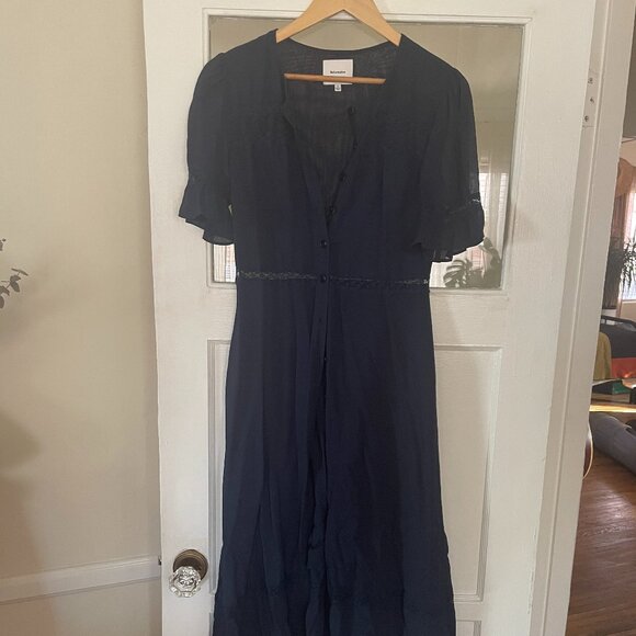 Reformation Woodson Dress, Navy, Size 8 - Picture 4 of 6